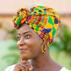 Matching Africa Kente Wrap & Small Earrings - K3